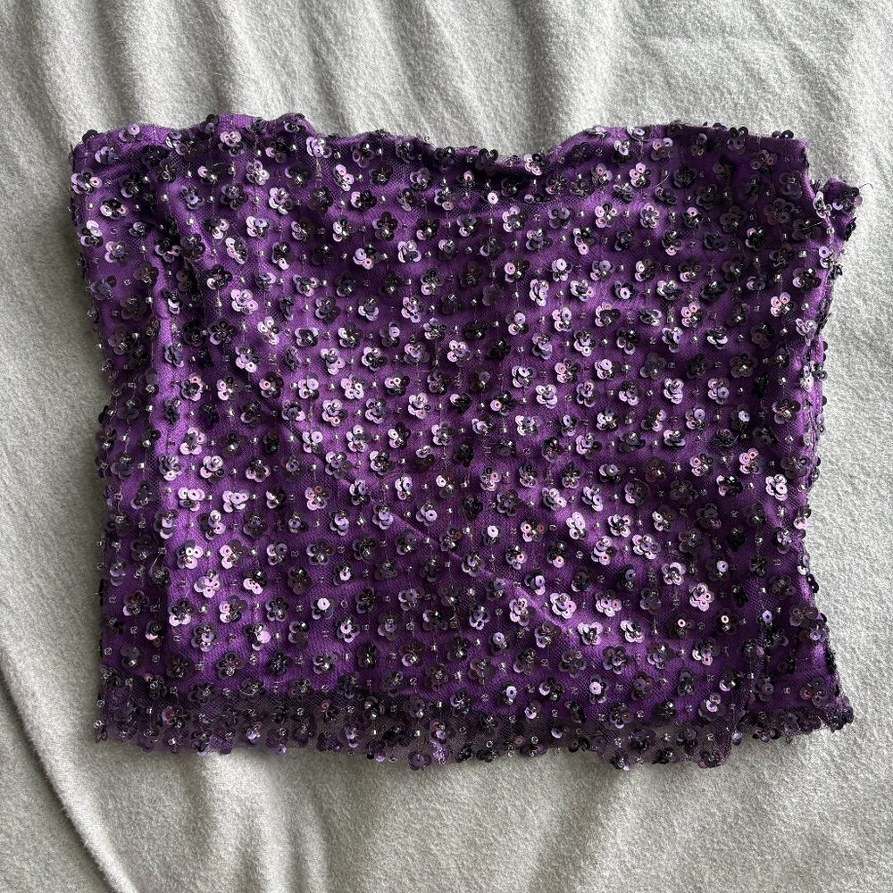 Urban Outfitters Purple Sequin Zip-Up Tube Top